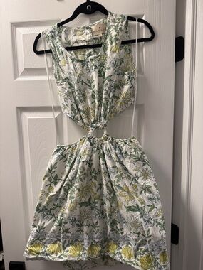 HANNAH Cutout Mini Dress with Green and Yellow Floral Print